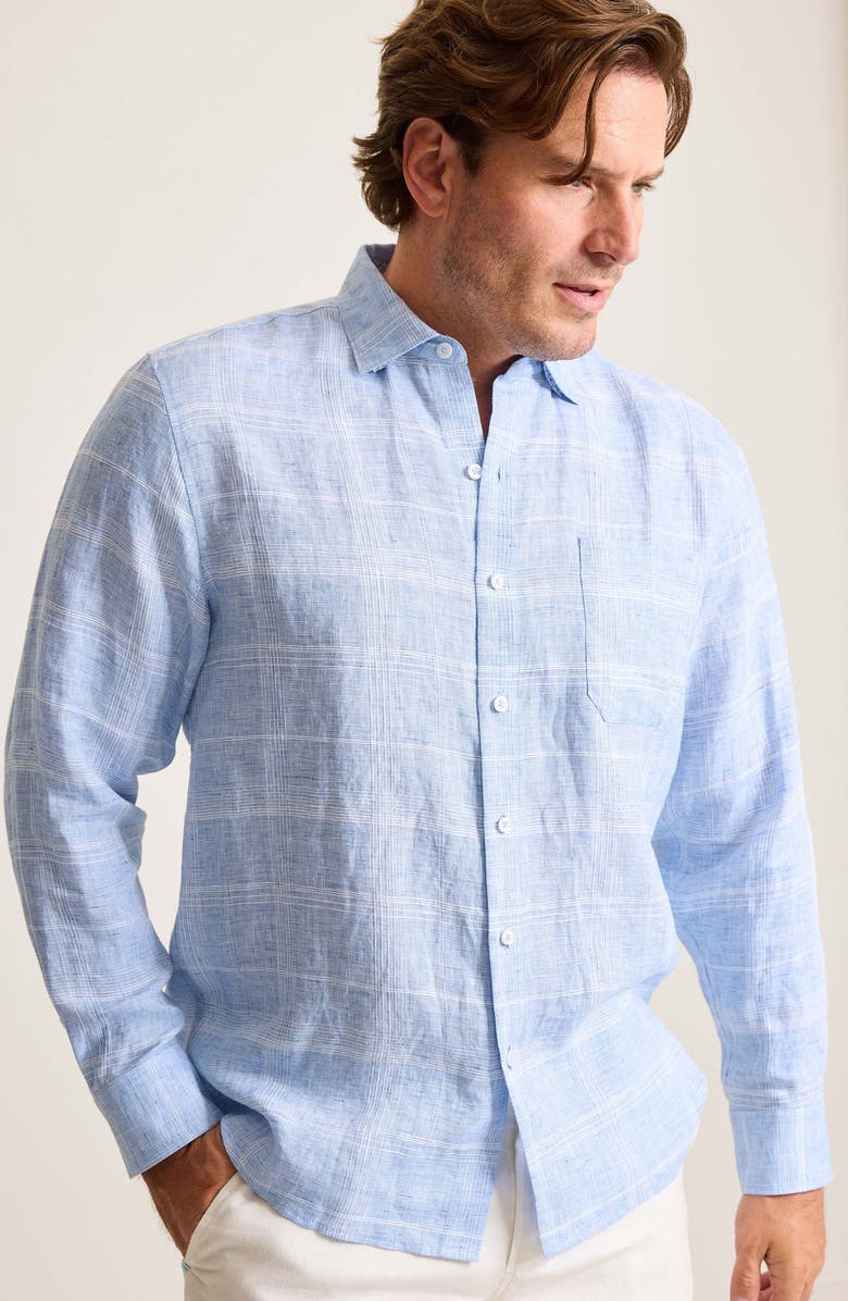 Tommy Bahama Paradiso Plaid Linen Button-Up Shirt, Alternate, color, Light Sky