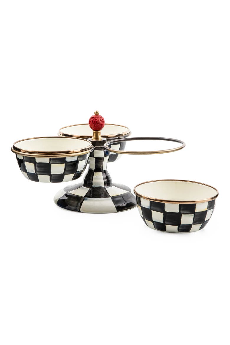 Courtly Check Enameled Steel Triplicity Bowls & Stand Set, Alternate, color, BLACK/ WHITE