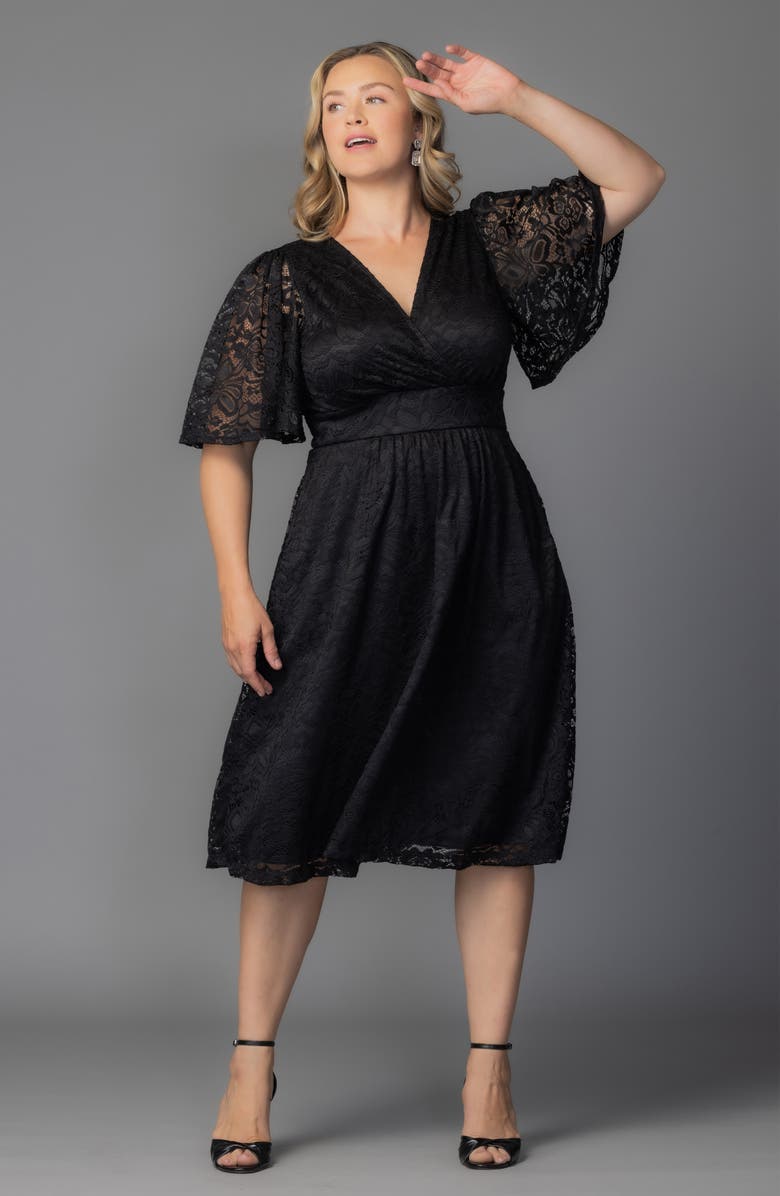 Kiyonna Fable Lace Cocktail Dress, Alternate, color, Onyx