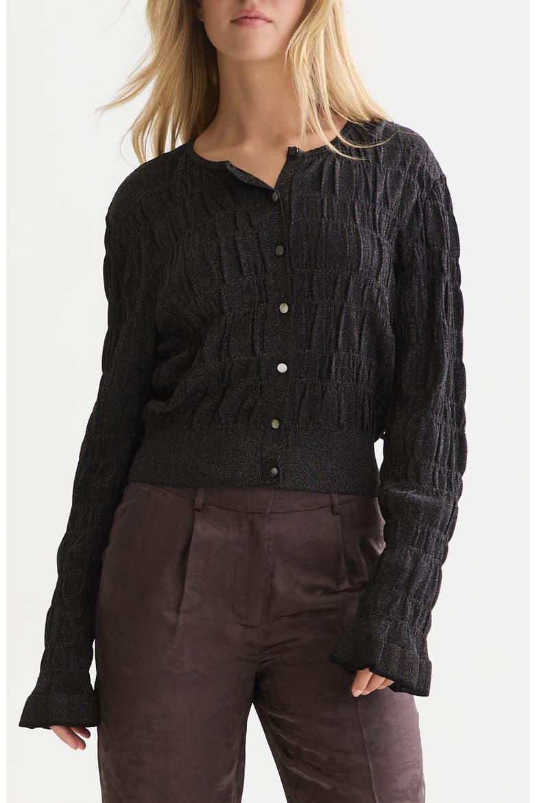 Smock Stitch Crewneck Cardigan, Main, color, METEORITE
