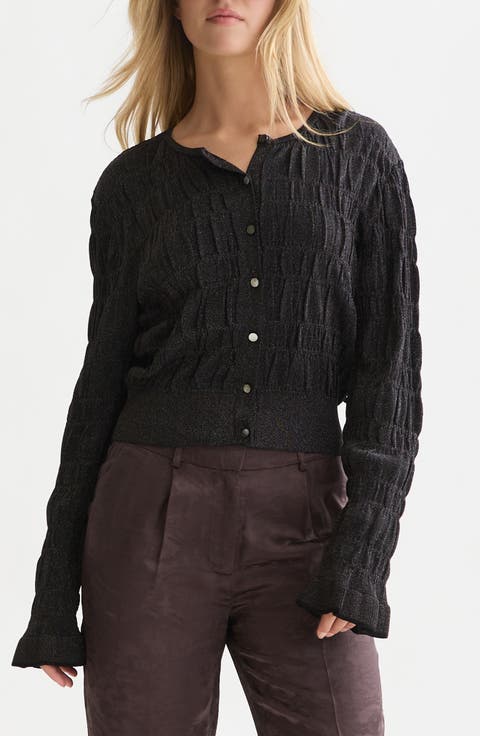 Smock Stitch Crewneck Cardigan