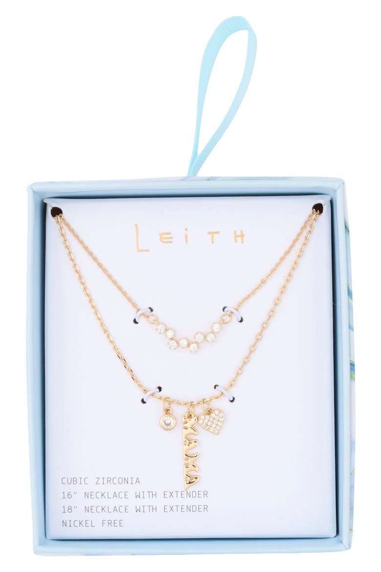 Set of 2 Mama Cluster Charm Necklaces, Main, color, CLEAR- GOLD