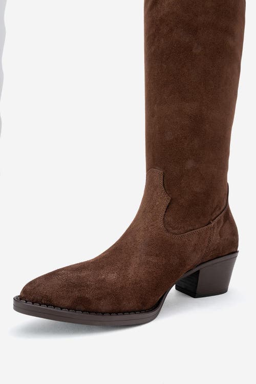 Forever & Always Shoes Rios Leather Fringe Knee High Boot In Brown