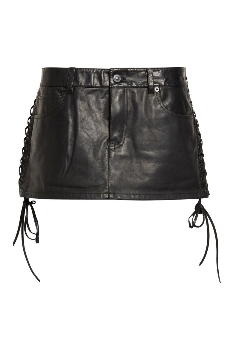 Lace-Up Leather Miniskirt, Alternate, color, 1000 BLACK