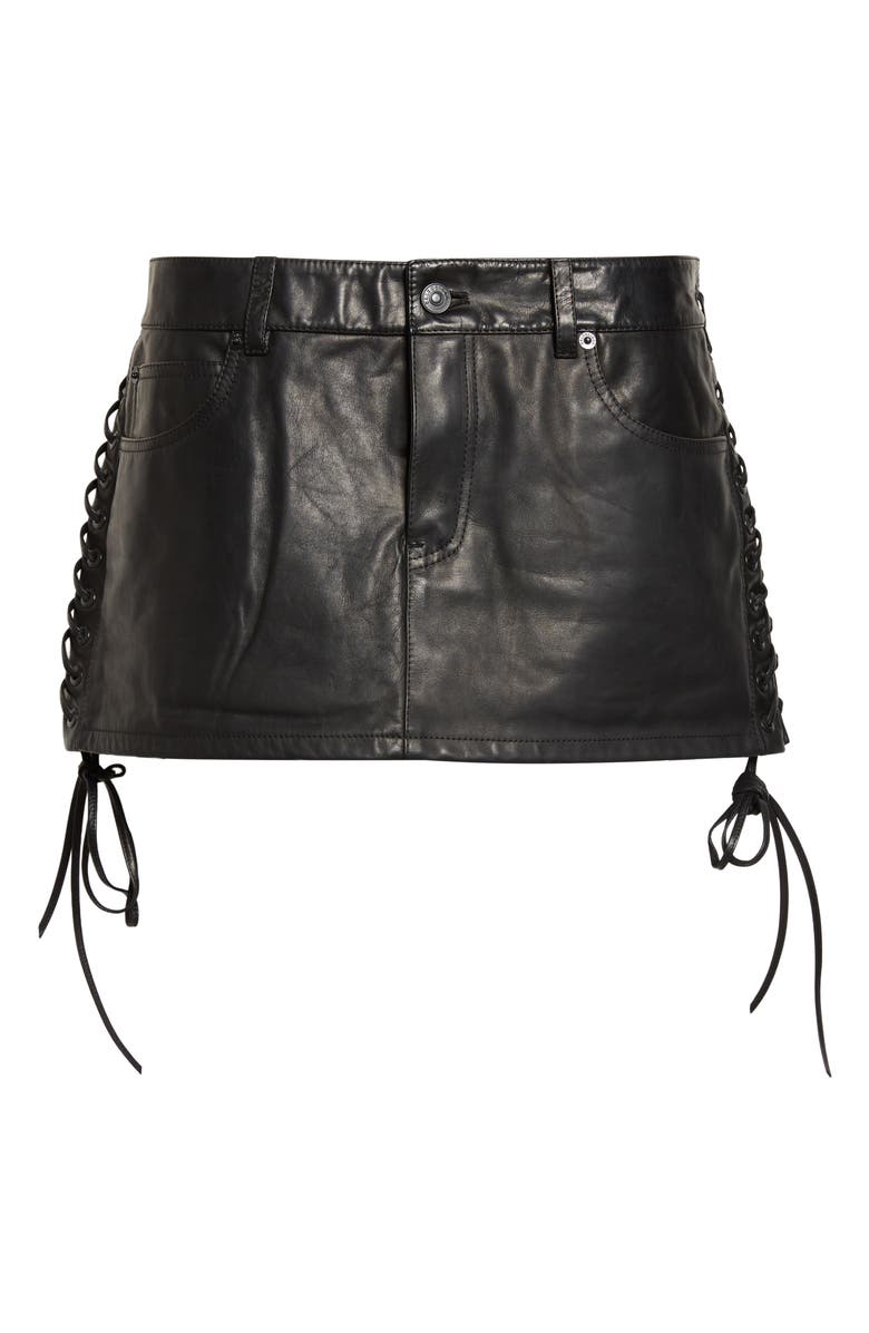 Balenciaga Lace-Up Leather Miniskirt, Alternate, color, 1000 Black