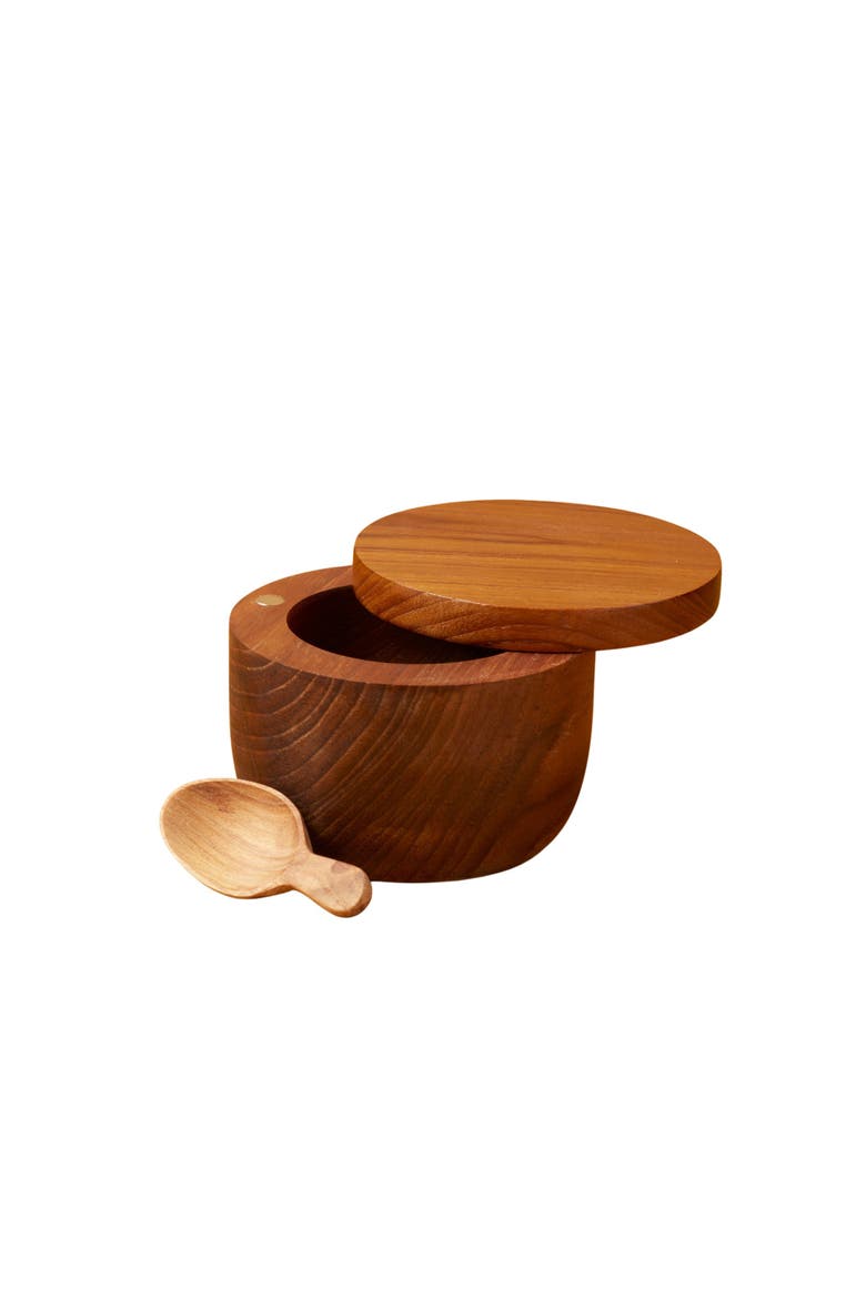 Teak Cellar with Spoon & Pivoting Lid, Main, color, Teak