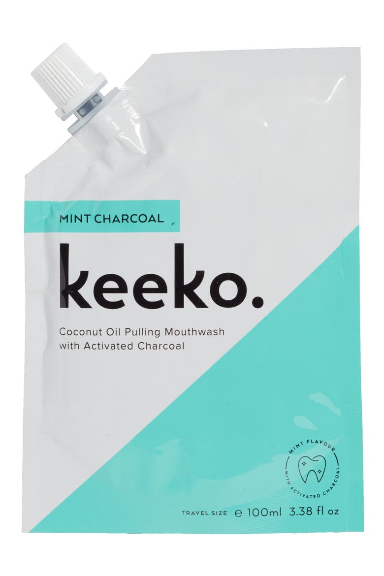 Keeko. Mint Charcoal Oil Pulling Mouthwash, Main, color, WHITE