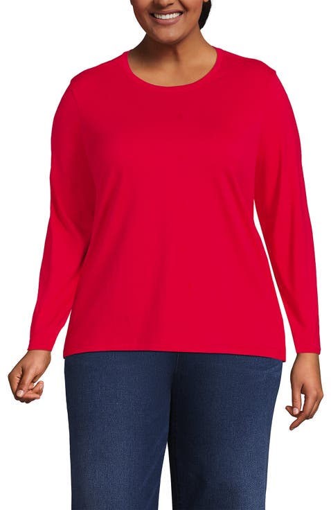 Plus Size Relaxed Supima Cotton Long Sleeve Crew Neck T-Shirt