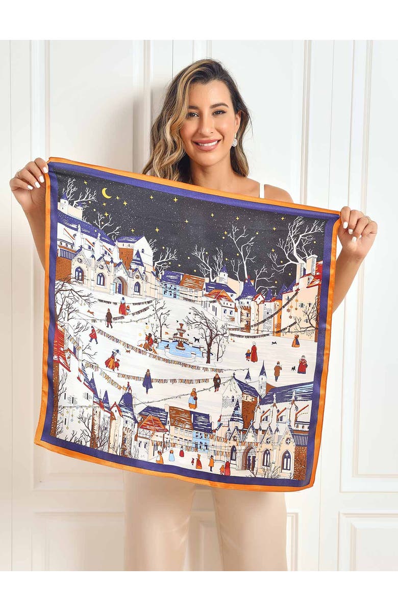 SILKSILKY Pure Silk Scenery Pattern Square Scarf, Alternate, color, Black