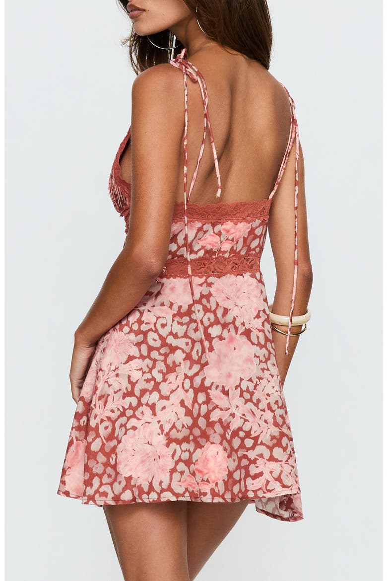 Orithia Lace Trim Sleeveless Minidress, Alternate, color, RED / PINK LEOPARD
