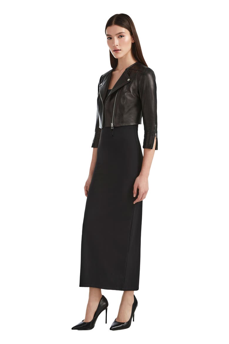 WINNI Black Cropped Leather Biker Jacket for Women, Alternate, color, Black