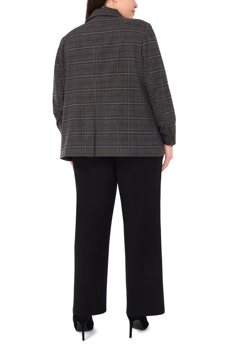 Plaid Scrunch Sleeve Blazer, Alternate, color, GREY/ AEGEAN BLUE
