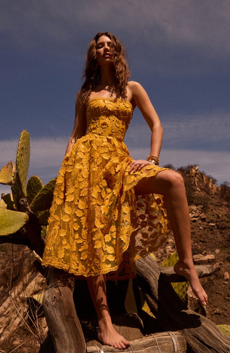 HELSI Florence Sequin Floral Strapless Midi Dress, Alternate, color, Marigold