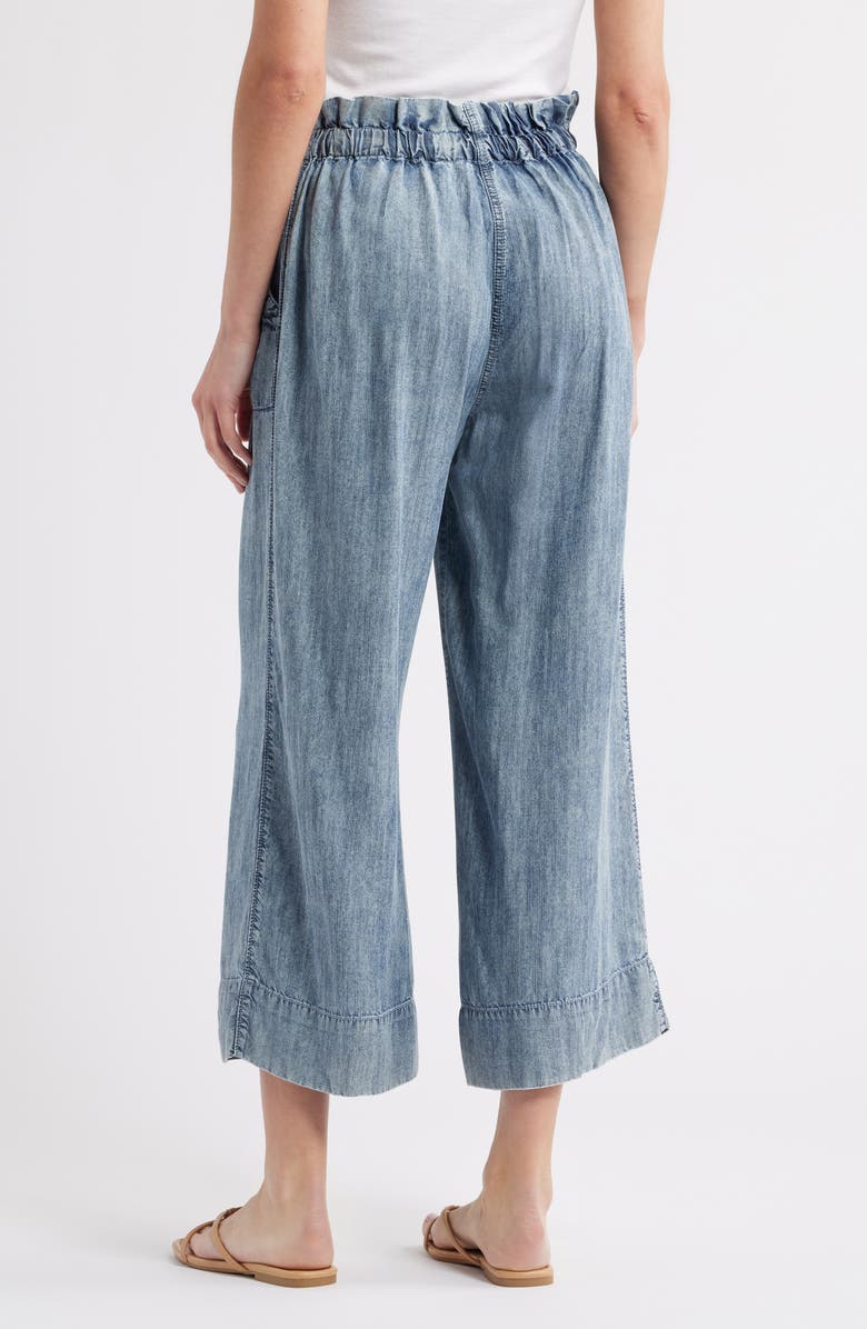 Hatley Acid Wash Tie Front Crop Wide Leg Chambray Pants, Alternate, color, 