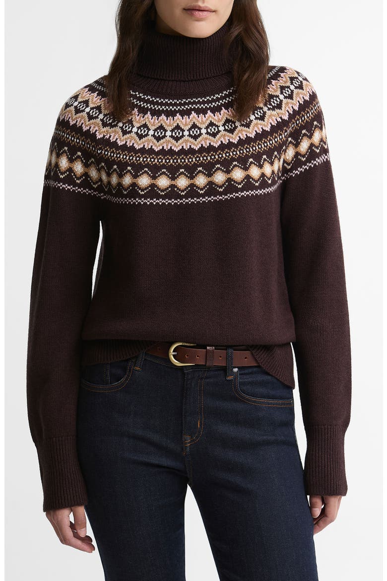Darwen Fair Isle Turtleneck Sweater, Main, color, SEAL BROWN