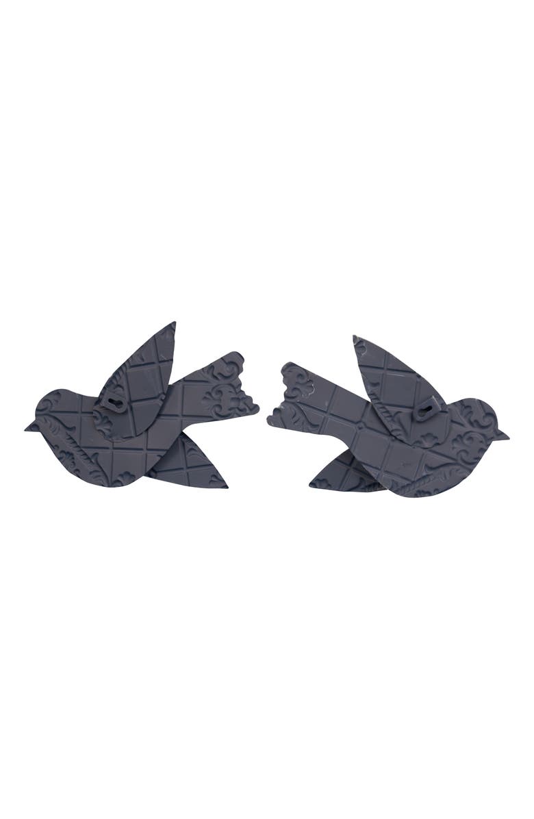 Foreside Home and Garden Set of 2 Brushed White Bird Cottage Tin Tile Metal Wall Décor, Alternate, color, Blue