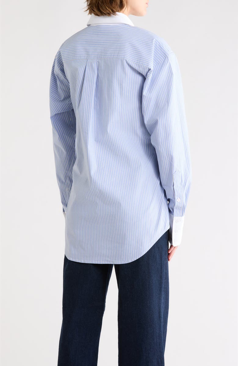 Good American Stripe Poplin Tie Waist Button-Down Shirt, Alternate, color, Hot Girl Stripe