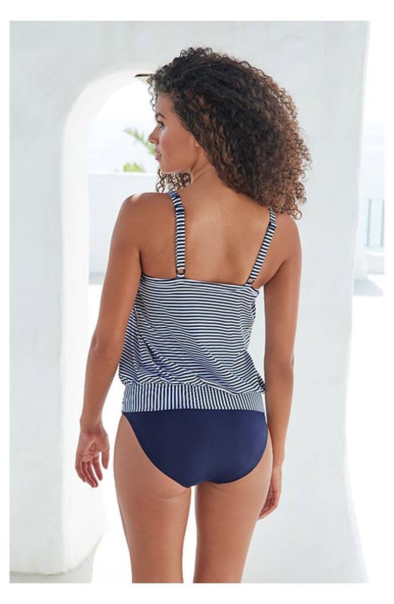 LASCANA Women's Striped Loose Tankini Top, Alternate, color, Navy Striped