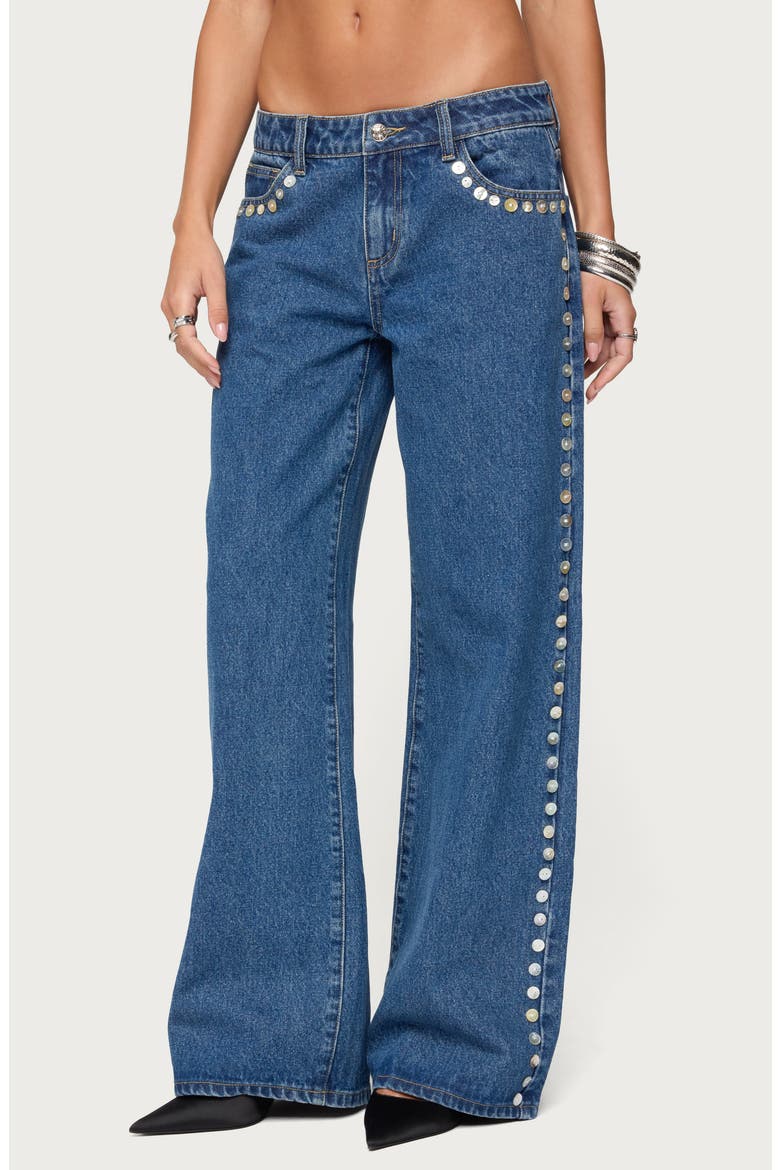 Iridescent Button Low Rise Wide Leg Jeans, Main, color, BLUE-WASHED