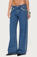 EDIKTED Iridescent Button Low Rise Wide Leg Jeans