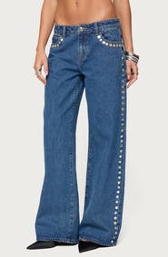 EDIKTED Iridescent Button Low Rise Wide Leg Jeans