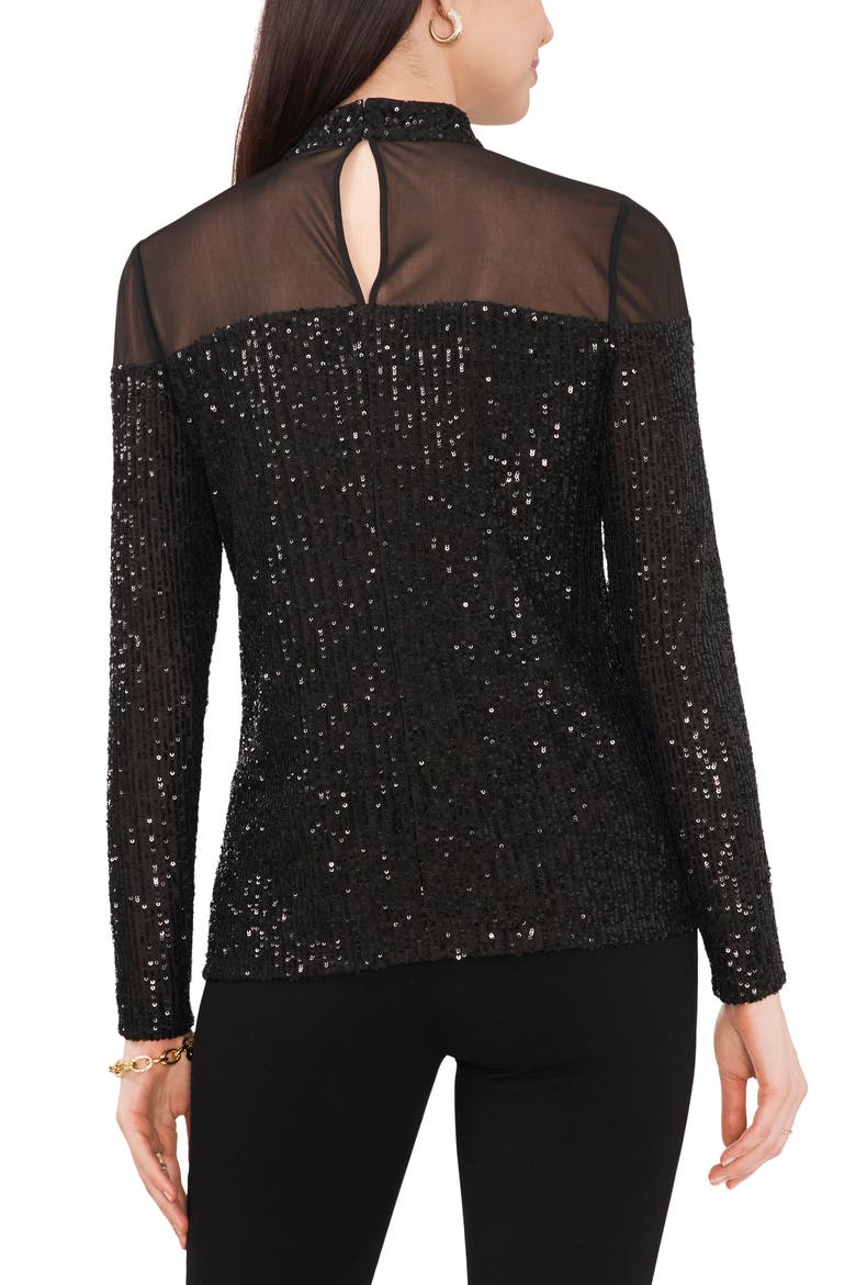Sequin Mock Neck Long Sleeve Top, Alternate, color, BLACK