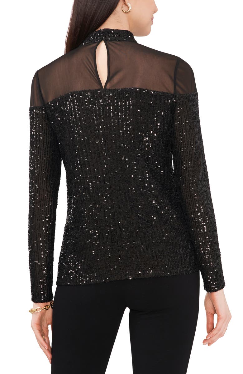 Chaus Sequin Mock Neck Long Sleeve Top, Alternate, color, Black