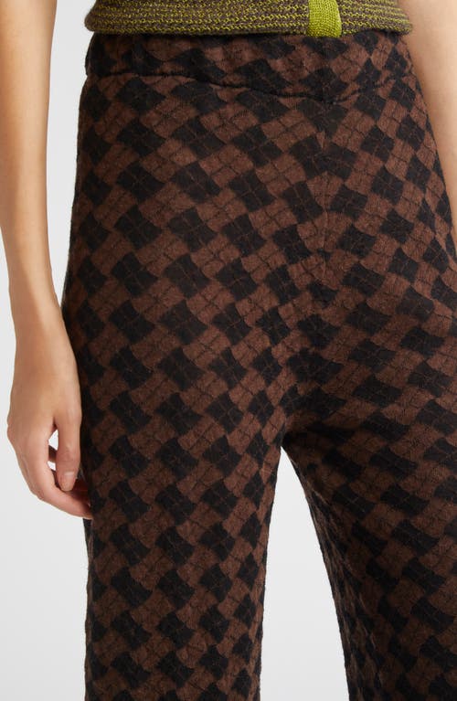 Yanyan Basket Argyle Crop Wool Straight Leg Pants In Brown