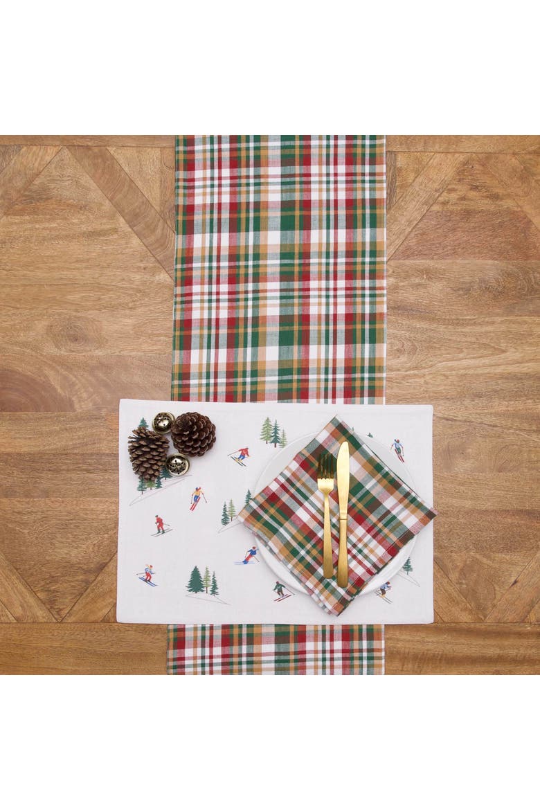 Alpine Skiers Winter Sports Reversible Plaid Set of 6 Placemats 14" x 20", Alternate, color, White