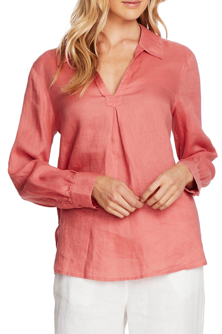 Split Neck Linen Blouse, Main, color, TUBEROSE