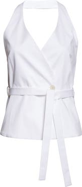 Eleventy Belted Stretch Cotton & Lyocell Halter Top