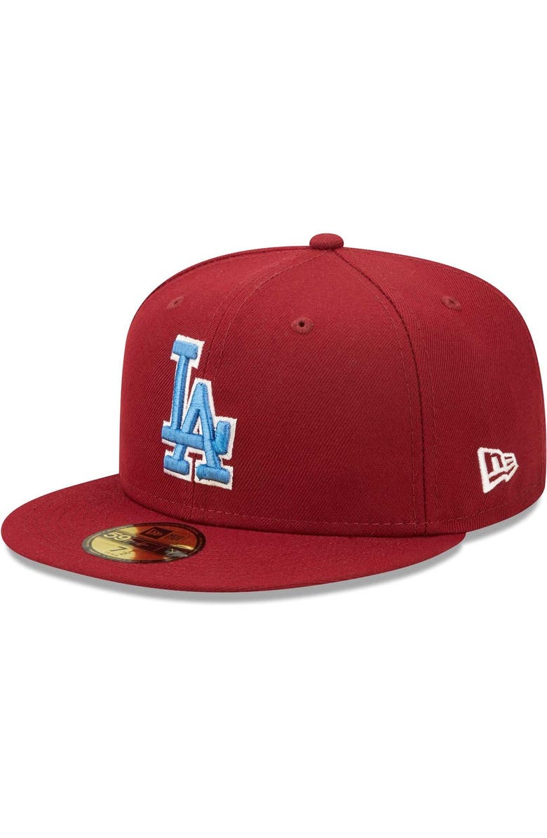New Era Men's New Era Cardinal Los Angeles Dodgers 100th Anniversary Air Force Blue Undervisor 59FIFTY Fitted Hat, Alternate, color, 