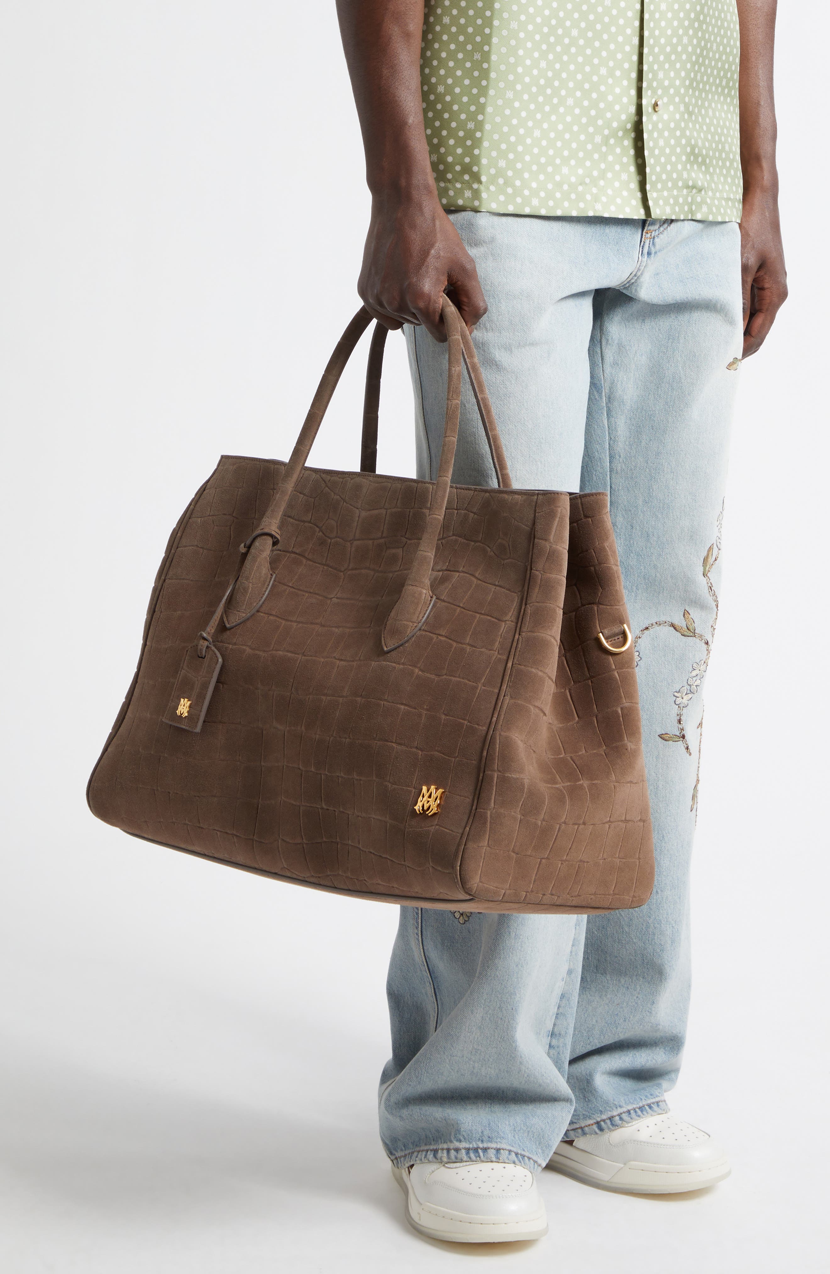Honey 50 Croc Embossed Suede Tote, Alternate, color, DARK BROWN