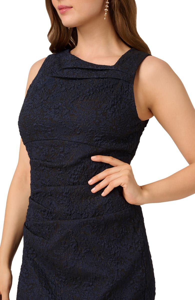 Adrianna Papell Metallic Asymmetric Jacquard Sheath Dress, Alternate, color, Blue/ Black