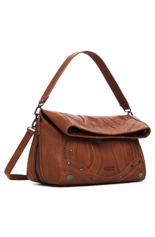 Desigual Medium Embroidered Faux Leather Handbag In Camel