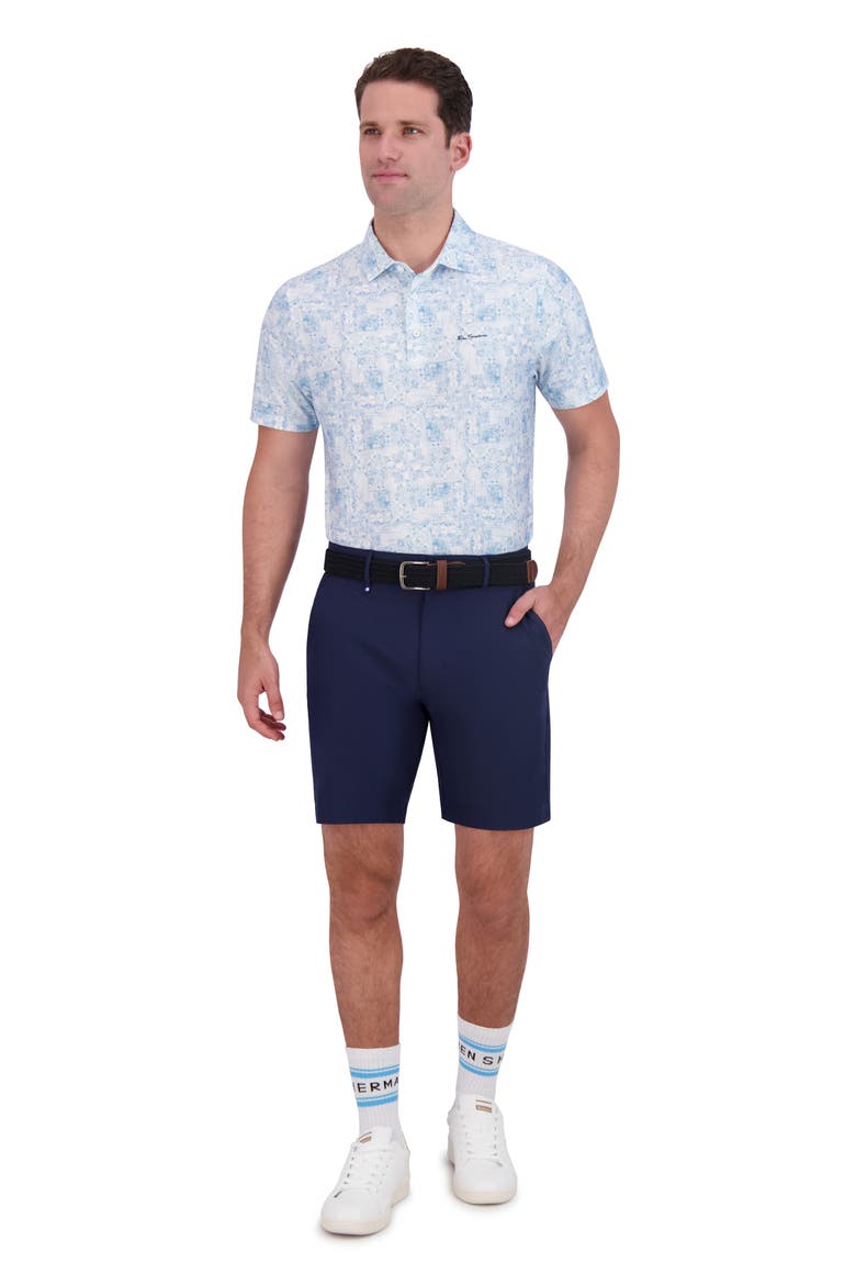 Collage Print Stretch Tech Polo, Alternate, color, LIGHT BLUE