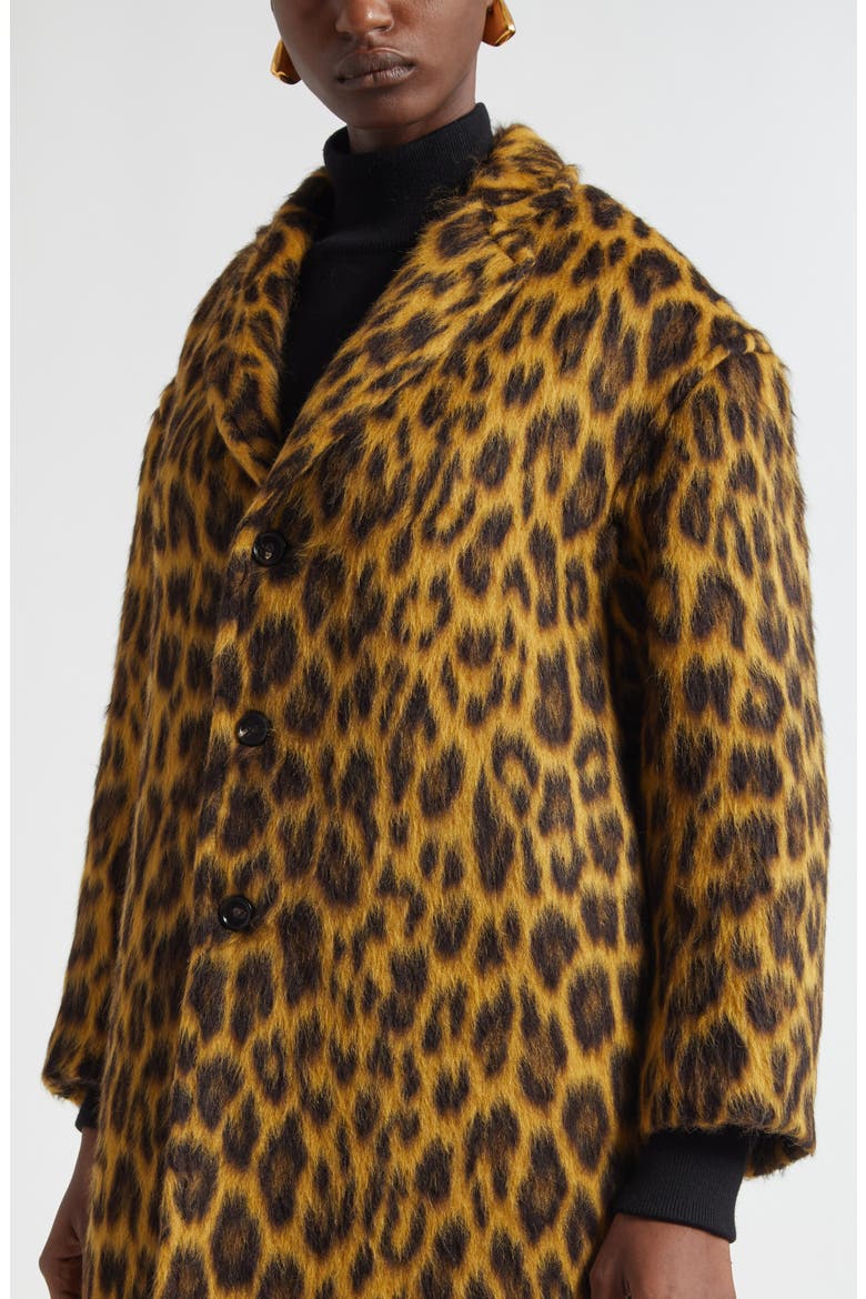 Leopard Print Brushed Alpaca, Wool & Silk Coat, Alternate, color, 2712 CAMEL/ BLACK/ BROWN