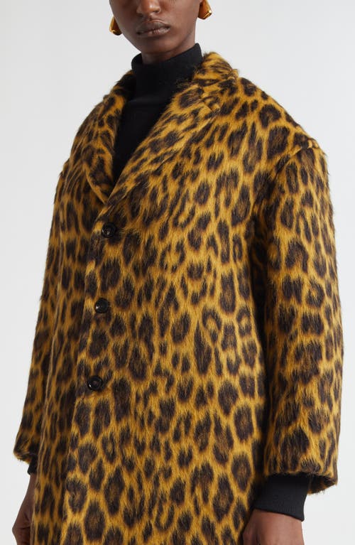 Bottega Veneta Leopard Print Brushed Alpaca, Wool & Silk Coat In Yellow