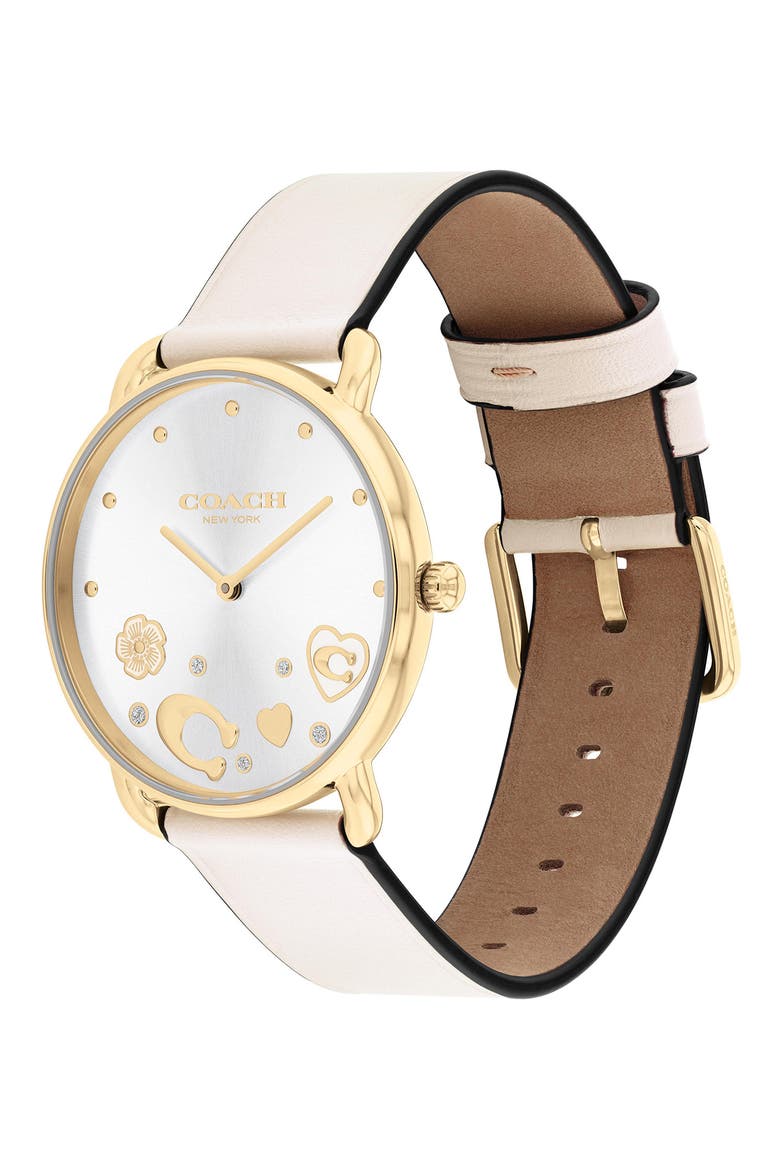 Elliot Leather Strap Watch, 36mm, Alternate, color, WHITE SUNRAY
