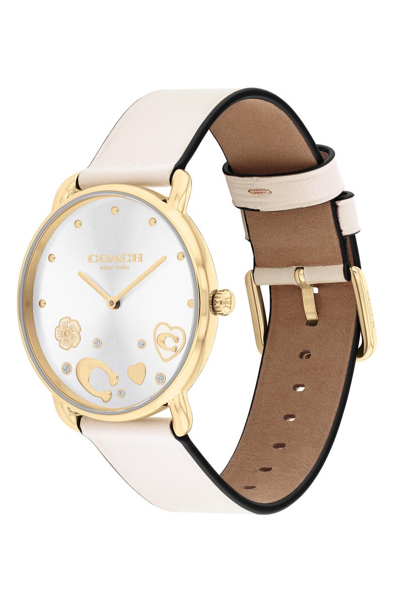 COACH Elliot Leather Strap Watch, 36mm, Alternate, color, White Sunray