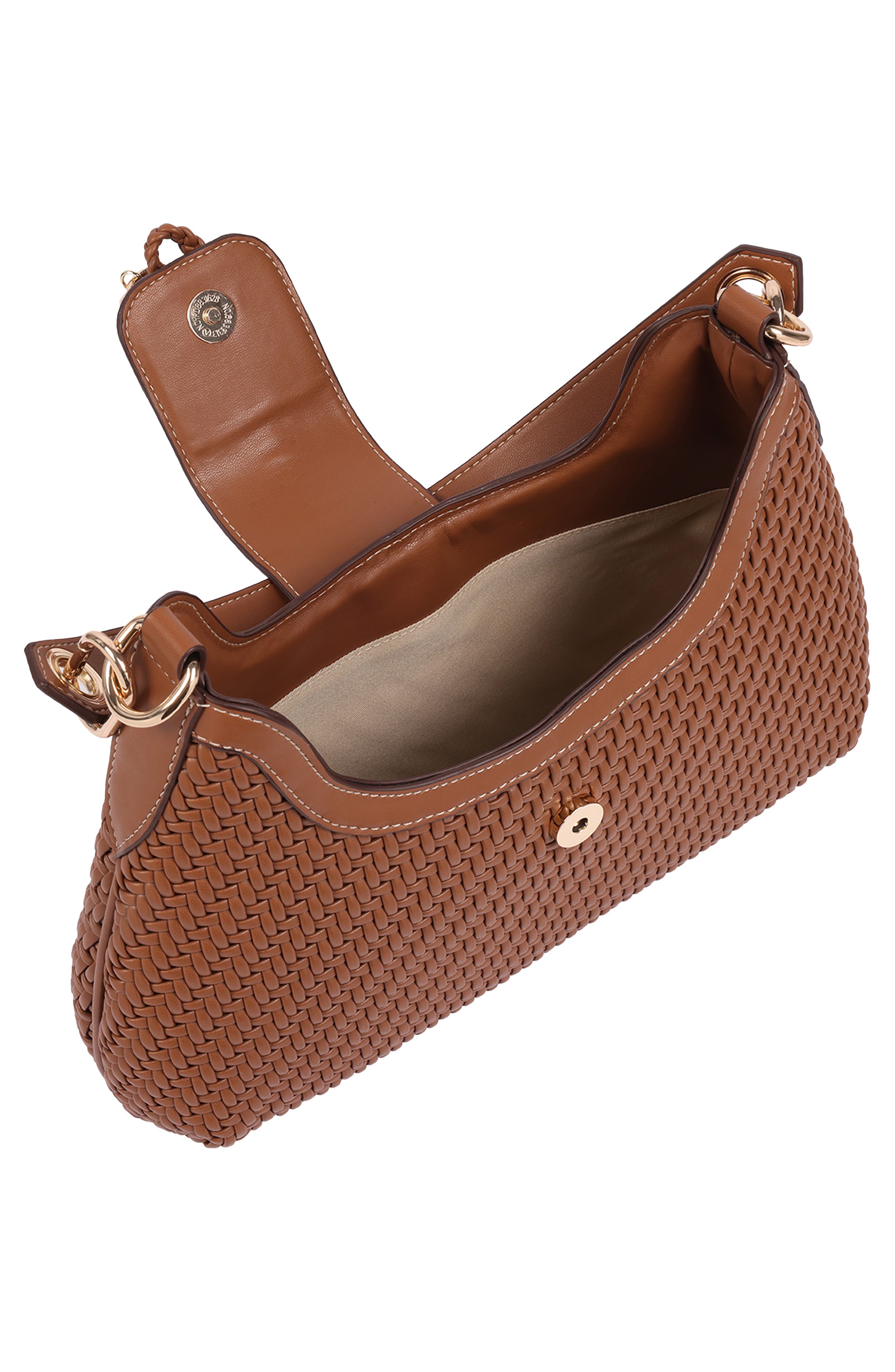 Tassel Tab Woven Faux Leather Hobo Bag, Alternate, color, COGNAC