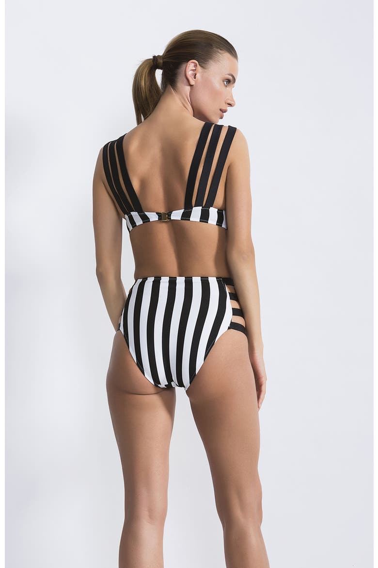 Piano Stripe Multi-Strap High-Waisted with Side Cutouts Bikini Set, Alternate, color, Black-White