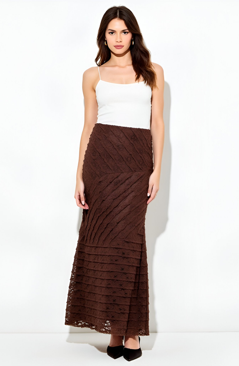 Modenaire Lace Maxi Skirt with Diagonal Panel Detailing and Flared Hem, Main, color, 
