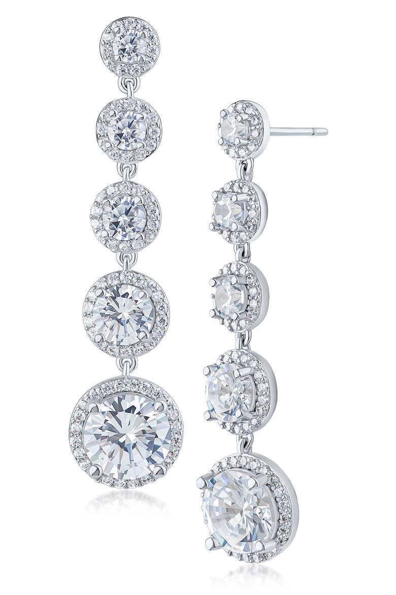Graduating Pavé Cubic Zirconia Drop Earrings, Main, color, CLEAR SILVER