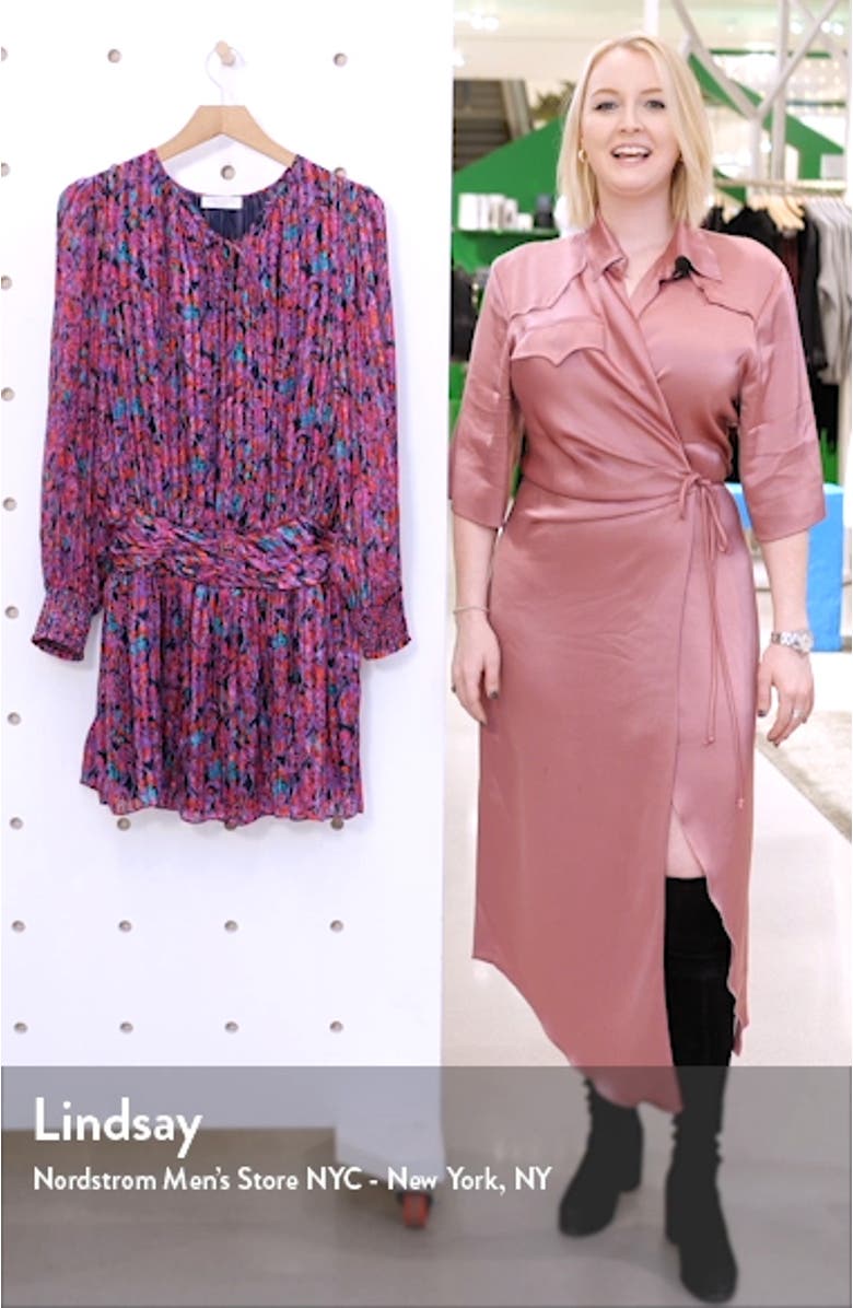 Gessie Long Sleeve Print Silk Dress, sales video thumbnail
