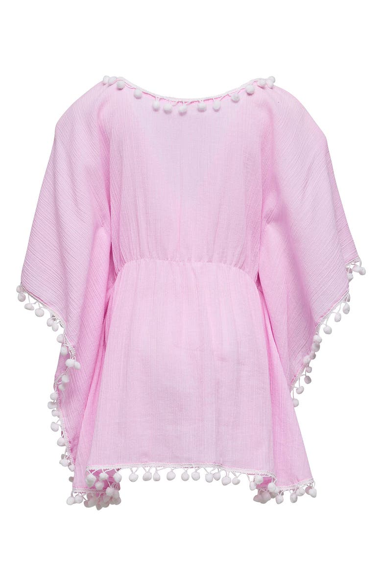 Snapper Rock Kids' Pink Sherbet Pompom Trim Cover-Up Dress, Alternate, color, 