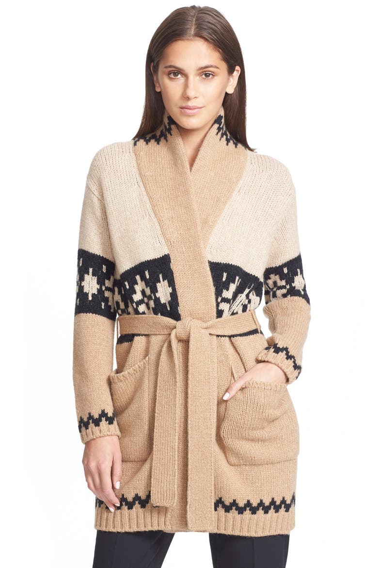 Max Mara 'Abelia' Intarsia Knit Cardigan, Main, color, CAMEL