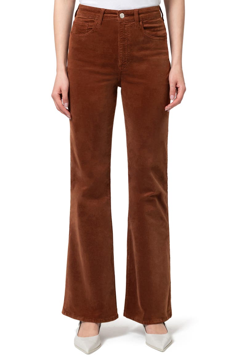 Los Angeles High Waist Flare Leg Velvet Pants, Main, color, BROWN VELVET