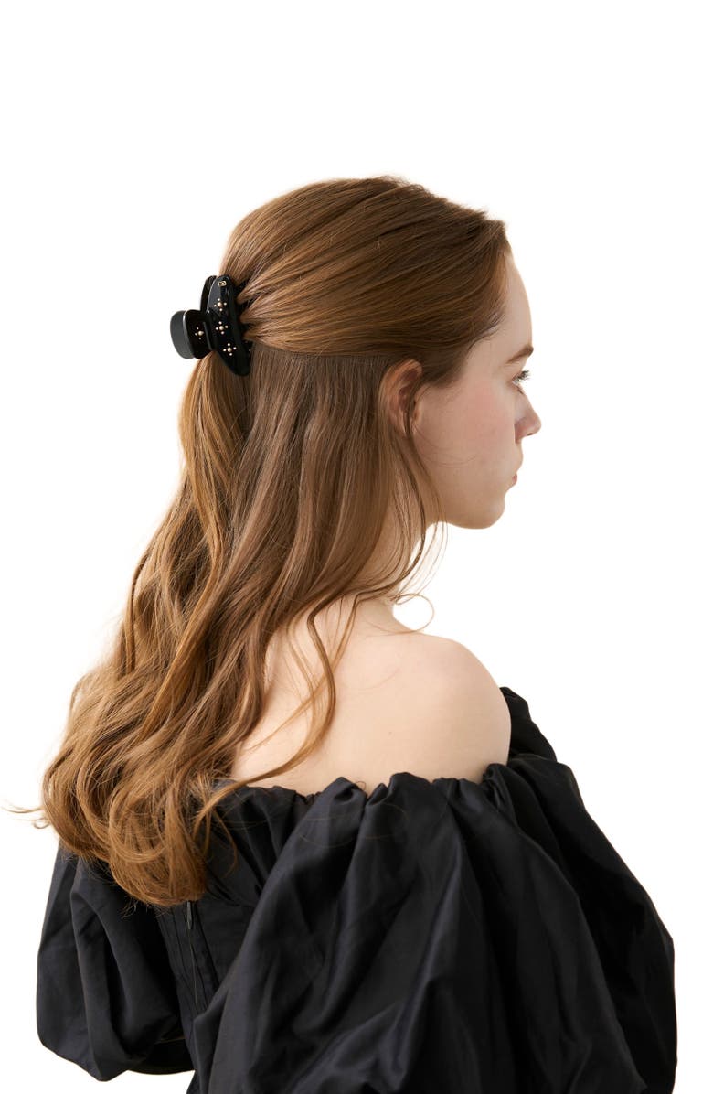 Alexandre de Paris En Pamoison Strass Acetate and Pearls Hair Claw Clip, Alternate, color, Black