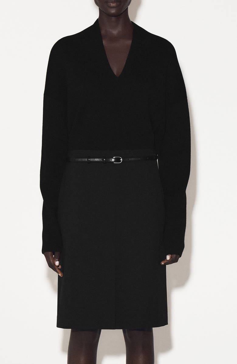 COS Shawl Collar Merino Wool Sweater, Main, color, Black Dark